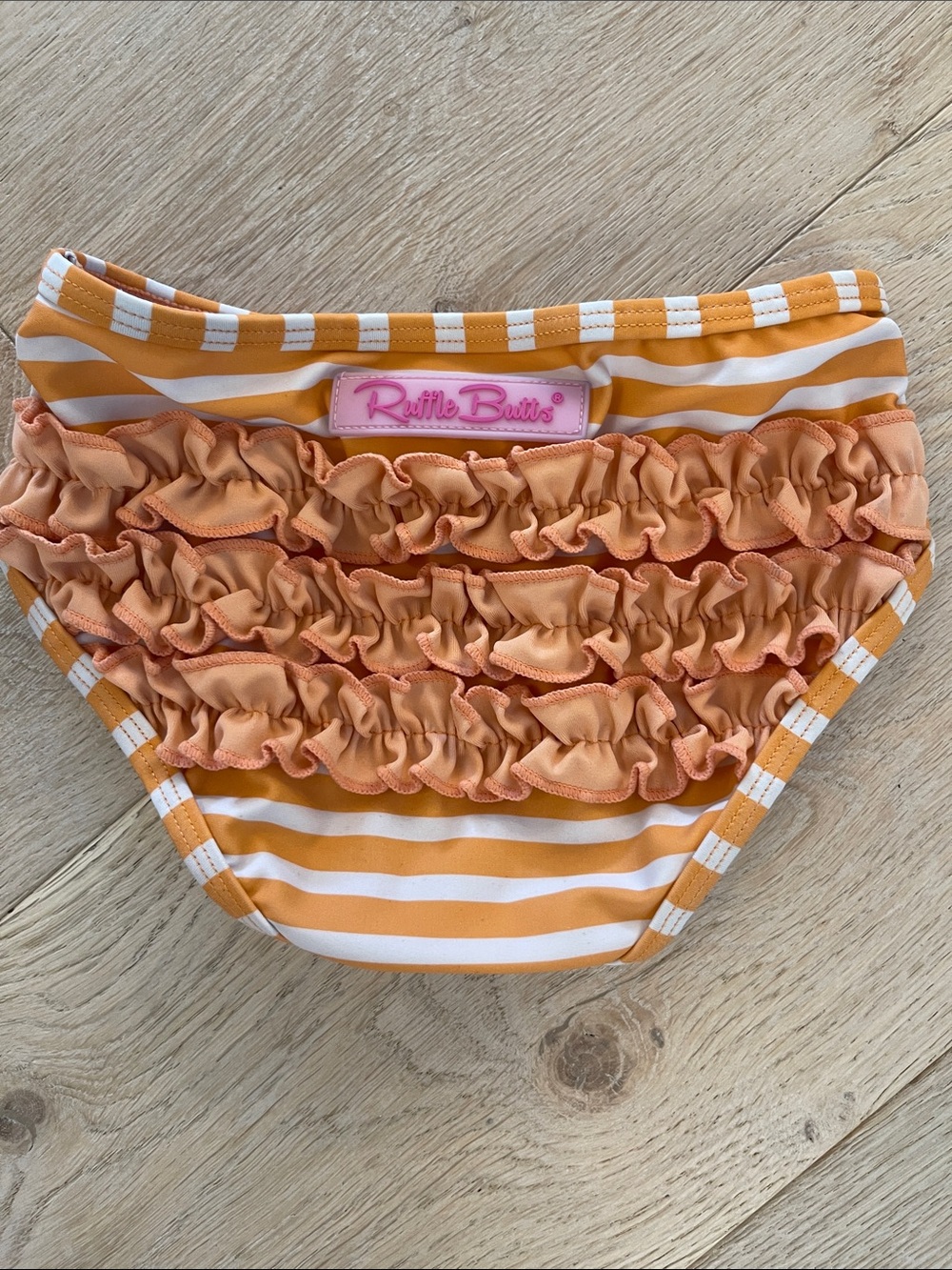 Ruffle Butts Orange and White Striped Ruffle Swim Bottom 3T